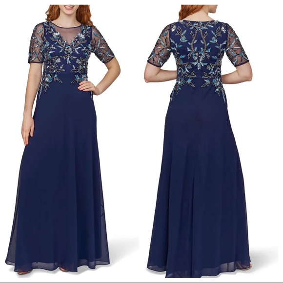 ADRIANNA PAPELL Beaded Mesh Chiffon Gown - Picture 1 of 6